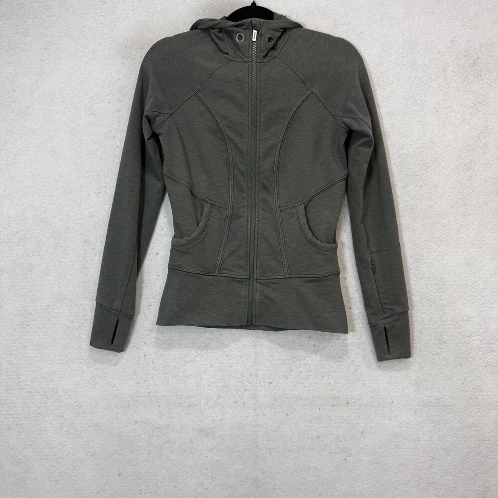 Athleta Jacket Womens XXS Green Hooded Full Zip Thumbholes Stretch Athletic